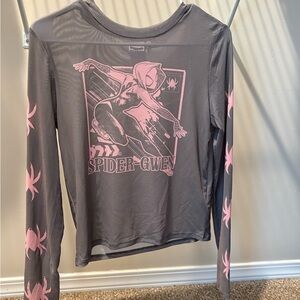 Spider-Gwen Graphic Long Sleeve Tee - Gray and Pink